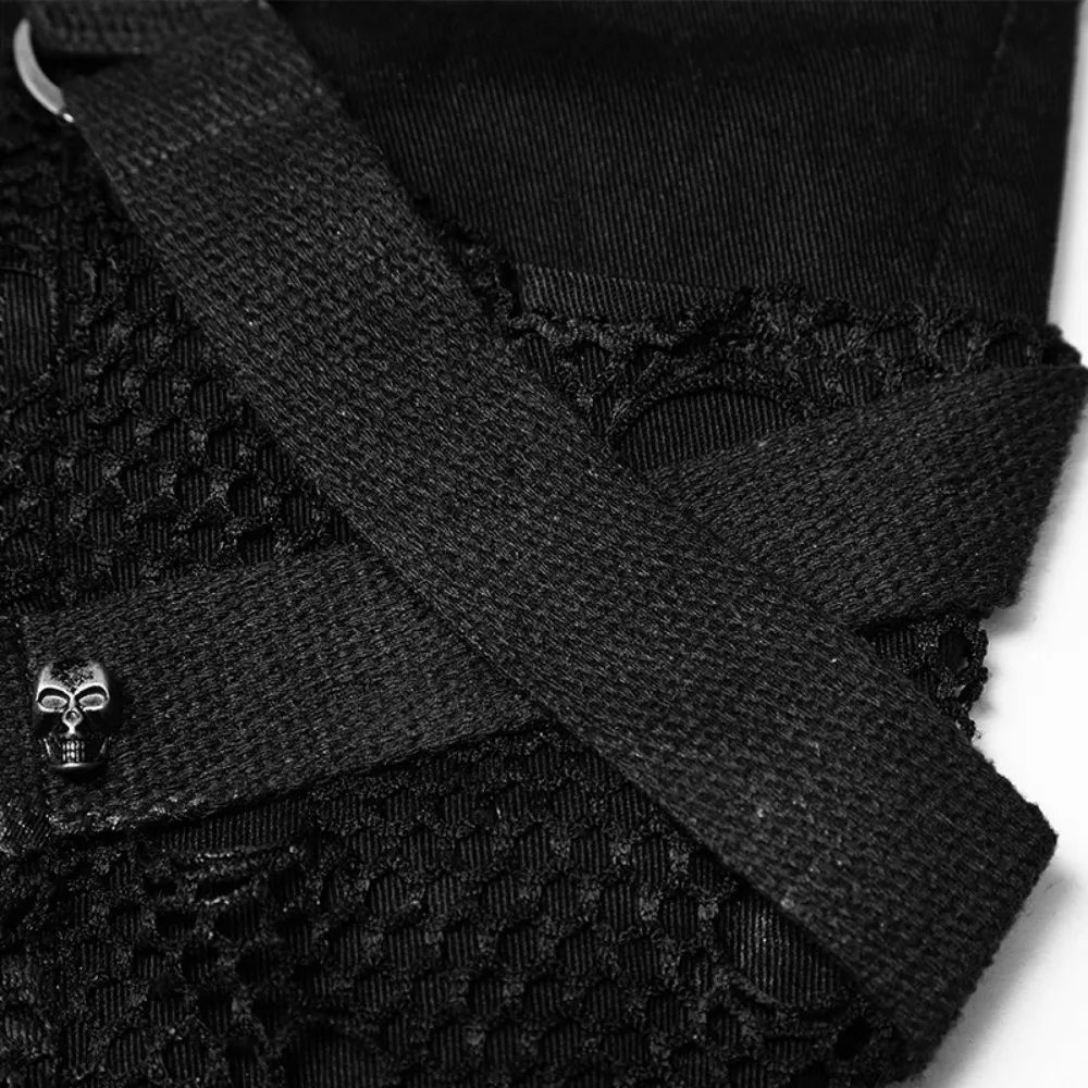 Punk Black Destroyed Jeans with Lace and Buckle