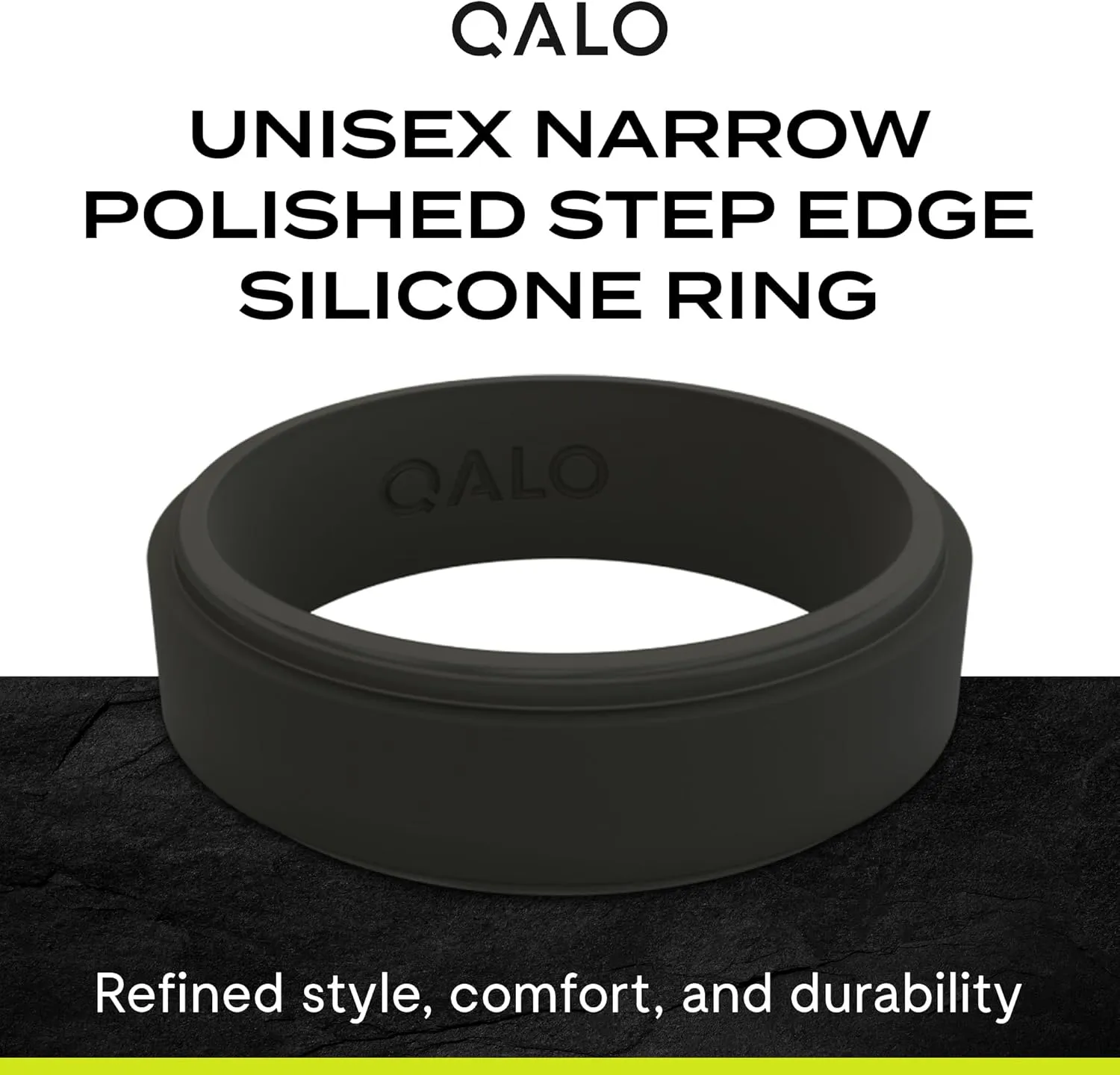 QALO Men & Women's Rubber Silicone Ring, Narrow Polished Step Edge Rubber Wedding Band, Breathable, Durable Unisex Engagement Silicone Ring, Multi Colors