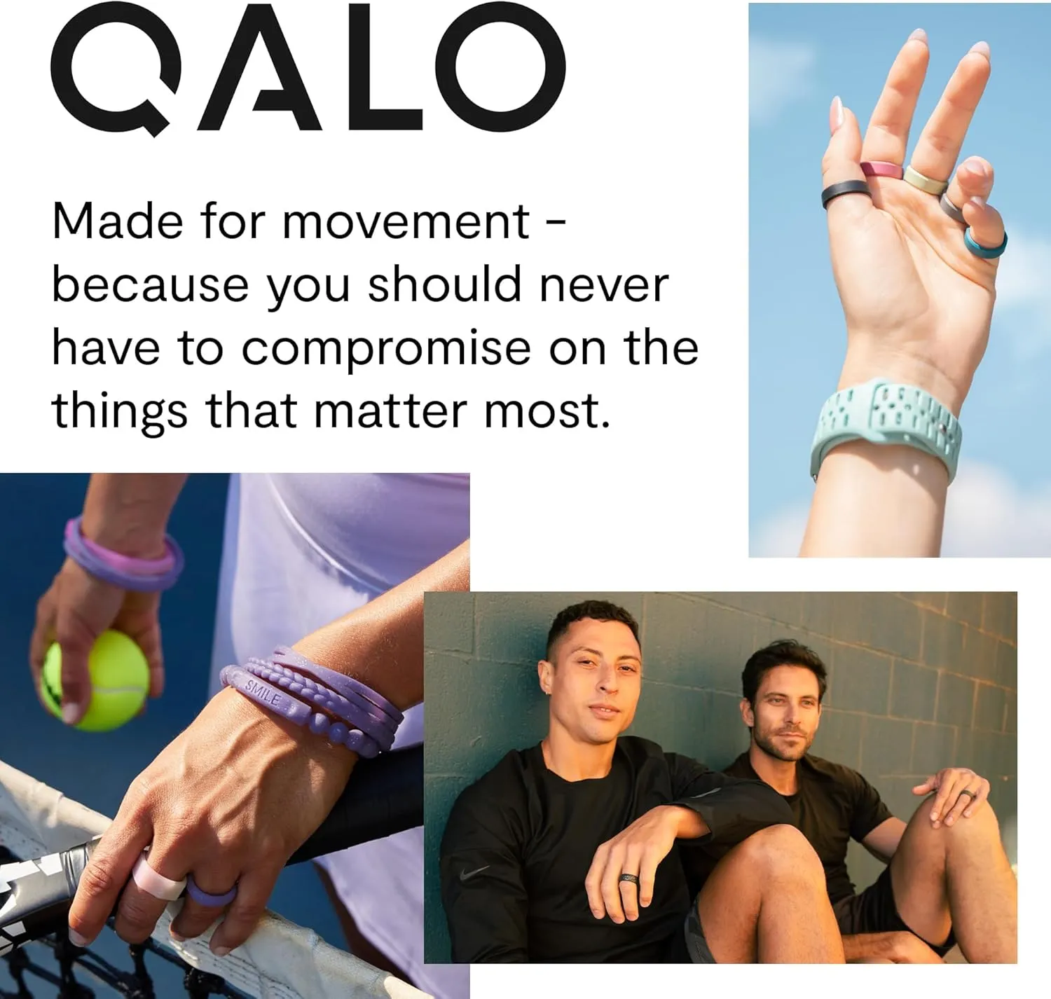 QALO Men & Women's Rubber Silicone Ring, Narrow Polished Step Edge Rubber Wedding Band, Breathable, Durable Unisex Engagement Silicone Ring, Multi Colors