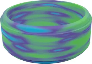 QALO Men's Rubber Silicone Ring, Aurora Polished Step Edge, Silicone Rubber Wedding Band, Breathable, Durable Rubber Wedding Ring for Men, 9mm Wide 2mm Thick, Multi Colors