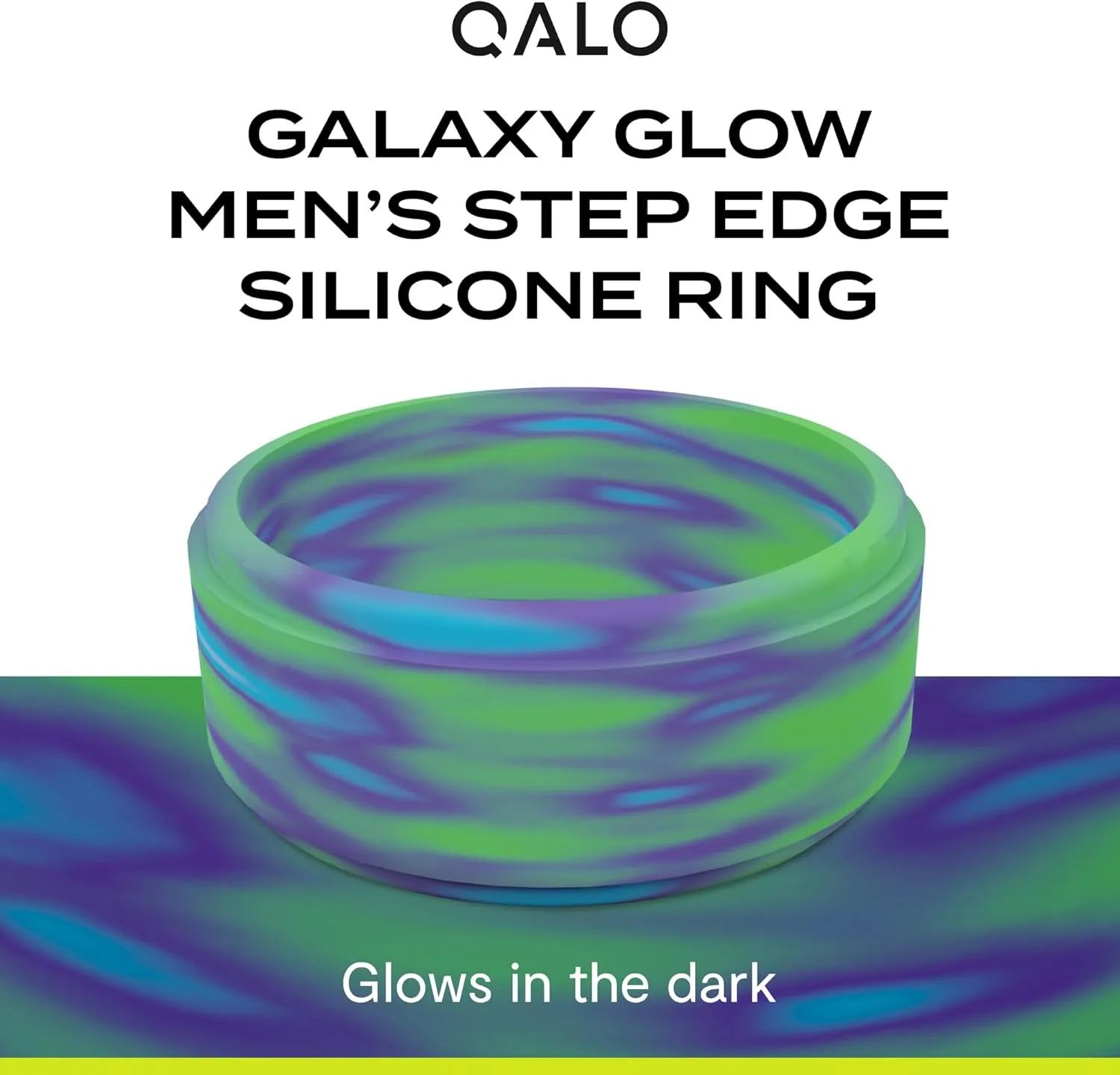 QALO Men's Rubber Silicone Ring, Aurora Polished Step Edge, Silicone Rubber Wedding Band, Breathable, Durable Rubber Wedding Ring for Men, 9mm Wide 2mm Thick, Multi Colors