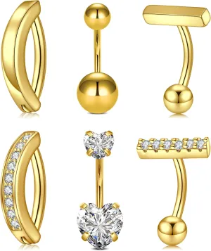 QWALIT Belly Button Rings 14G Surgical Steel Belly Rings CZ Opal Navel Piercing Jewelry for Women Girls 3/8" 10mm Silver Rose Gold