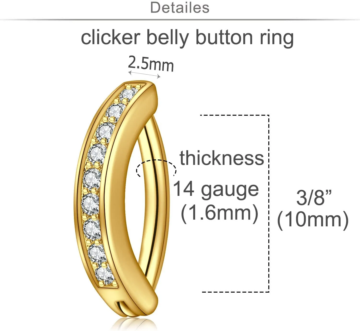 QWALIT Belly Button Rings 14G Surgical Steel Belly Rings CZ Opal Navel Piercing Jewelry for Women Girls 3/8" 10mm Silver Rose Gold