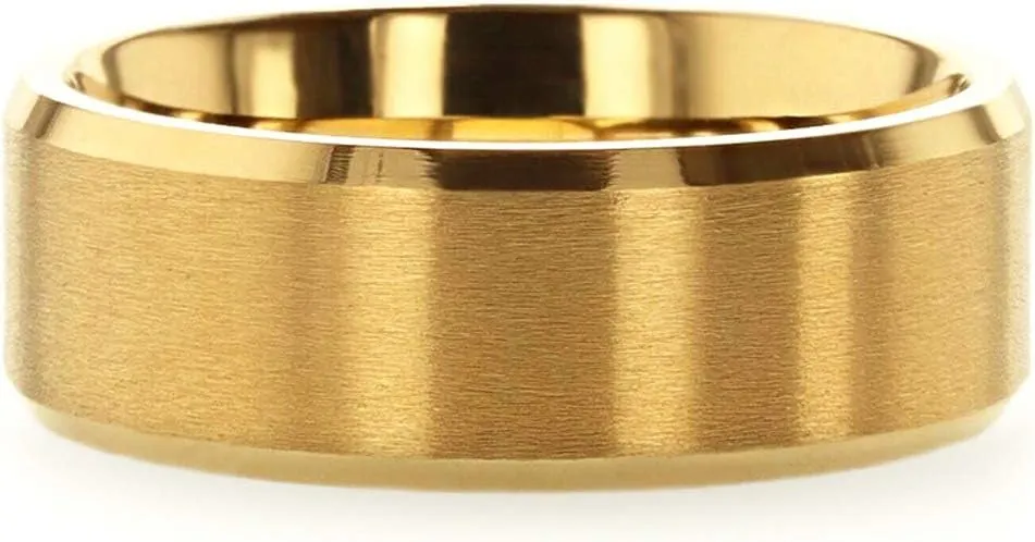 Radiate Gold Titanium Flat Brushed Center Wedding Band Ring with Beveled Polished Edges - 8mm