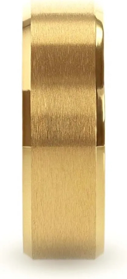Radiate Gold Titanium Flat Brushed Center Wedding Band Ring with Beveled Polished Edges - 8mm