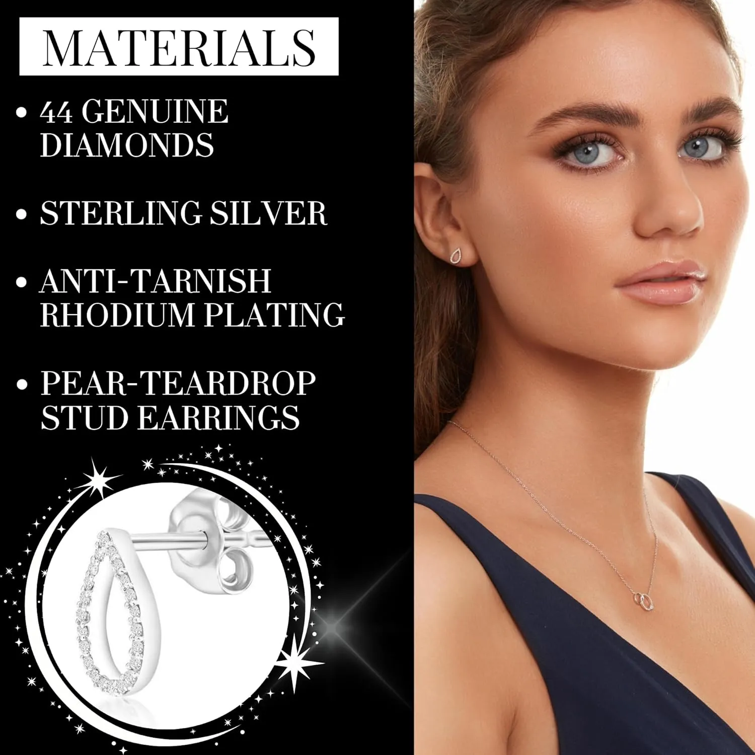 Real Diamond Stud Earrings for Women in Sterling Silver - Unique Diamond Earrings - Fine Diamond Earrings - Jewelry Gifts for Women