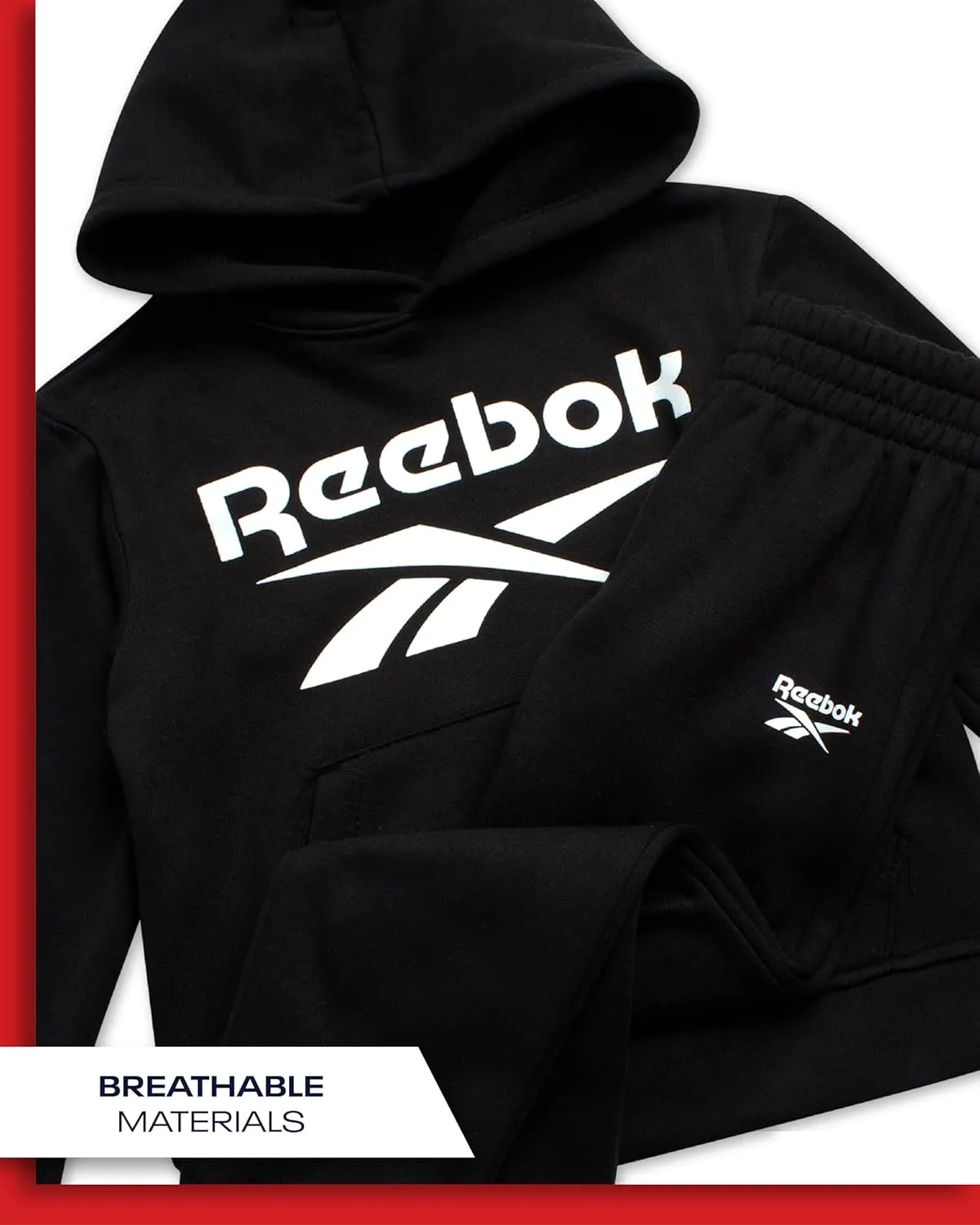 Reebok Toddler Boys' Sweatsuit Set - 2 Piece Active Fleece Hoodie Sweatshirt and Jogger Sweatpants Set for Boys (Sizes: 2T-7)
