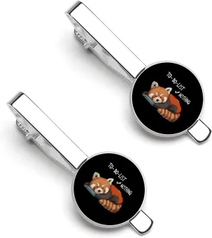 Relaxed Red Panda Tie Clips for Men Metal Round Classic Tie Clip Silver Necktie Clips for Normal and Business Wedding Wearing