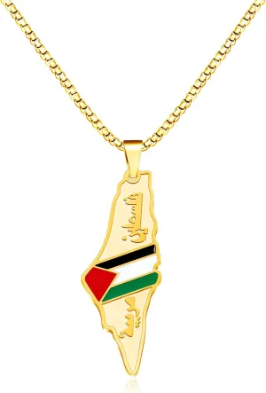 Retro Drip Oil Palestinian Map Pendant Necklace  Geometric Hip Hop Jewelry for Men & Women Cultural Gift for Birthday Graduation Fathers Day & Mothers Day