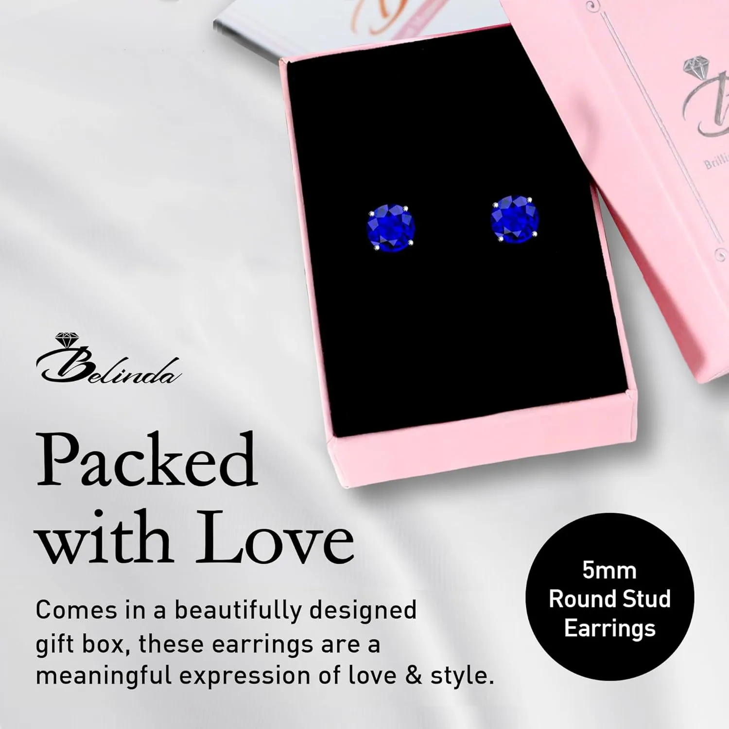 Round Stud Earrings, Cubic Zirconia 5mm Gemstone Earrings for Women, 925 Sterling Silver Earrings with Solitaire Prongs, 0.12