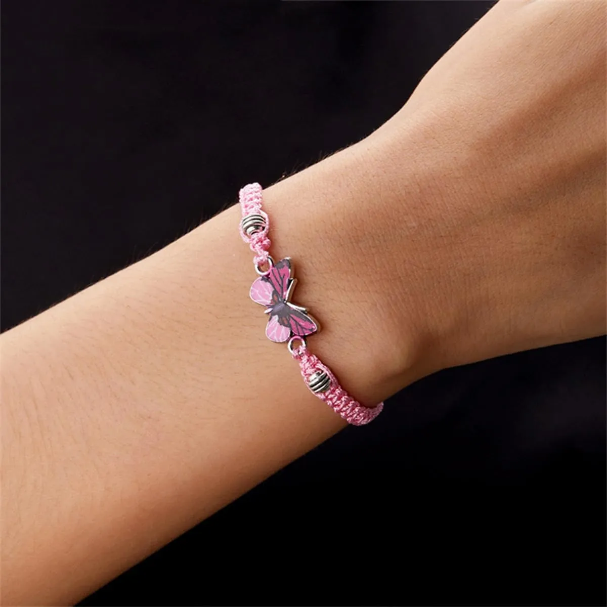 Rrdaily Cute Butterfly Hand Woven Charm Bracelets for Women,Trendy Black Adjustable Friendship Couple Bracelets for Birthday Valentine's Day Gift