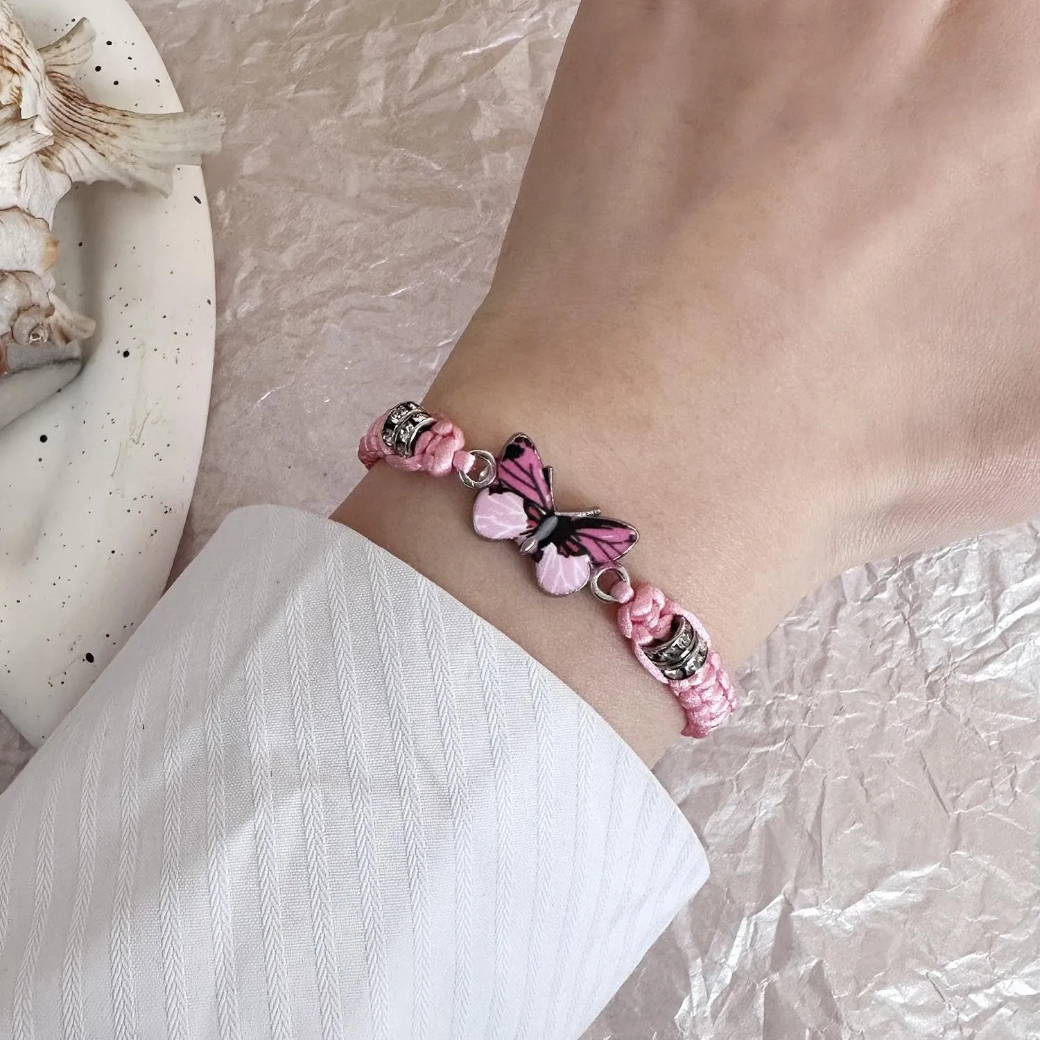 Rrdaily Cute Butterfly Hand Woven Charm Bracelets for Women,Trendy Black Adjustable Friendship Couple Bracelets for Birthday Valentine's Day Gift