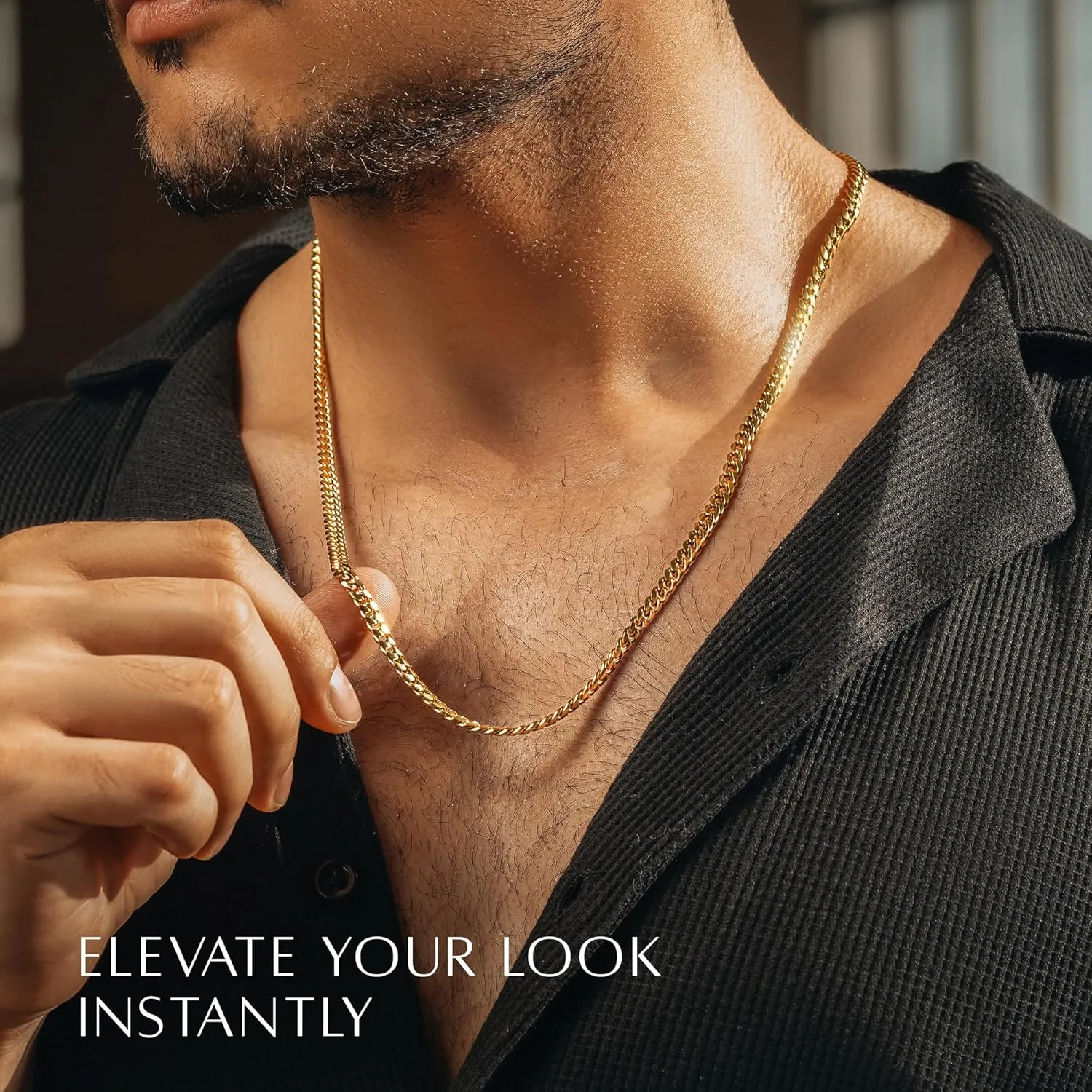 RTZN Cuban Link Chain for Men  3.5/5mm Mens Cuban Chain  Premium Gold/Black/Silver Stainless Steel Necklace for Men  NON-TARNISH & 100% Waterproof Mens Chain Necklaces  18/20/22/24/26" inch