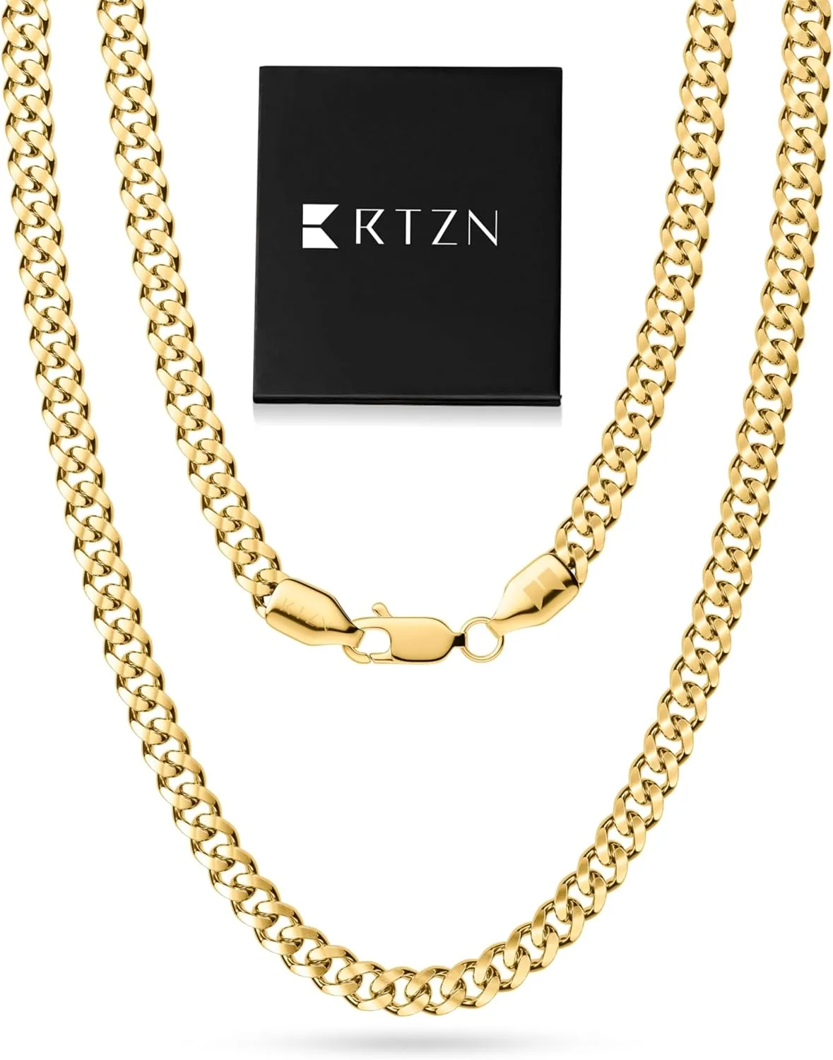 RTZN Cuban Link Chain for Men  3.5/5mm Mens Cuban Chain  Premium Gold/Black/Silver Stainless Steel Necklace for Men  NON-TARNISH & 100% Waterproof Mens Chain Necklaces  18/20/22/24/26" inch