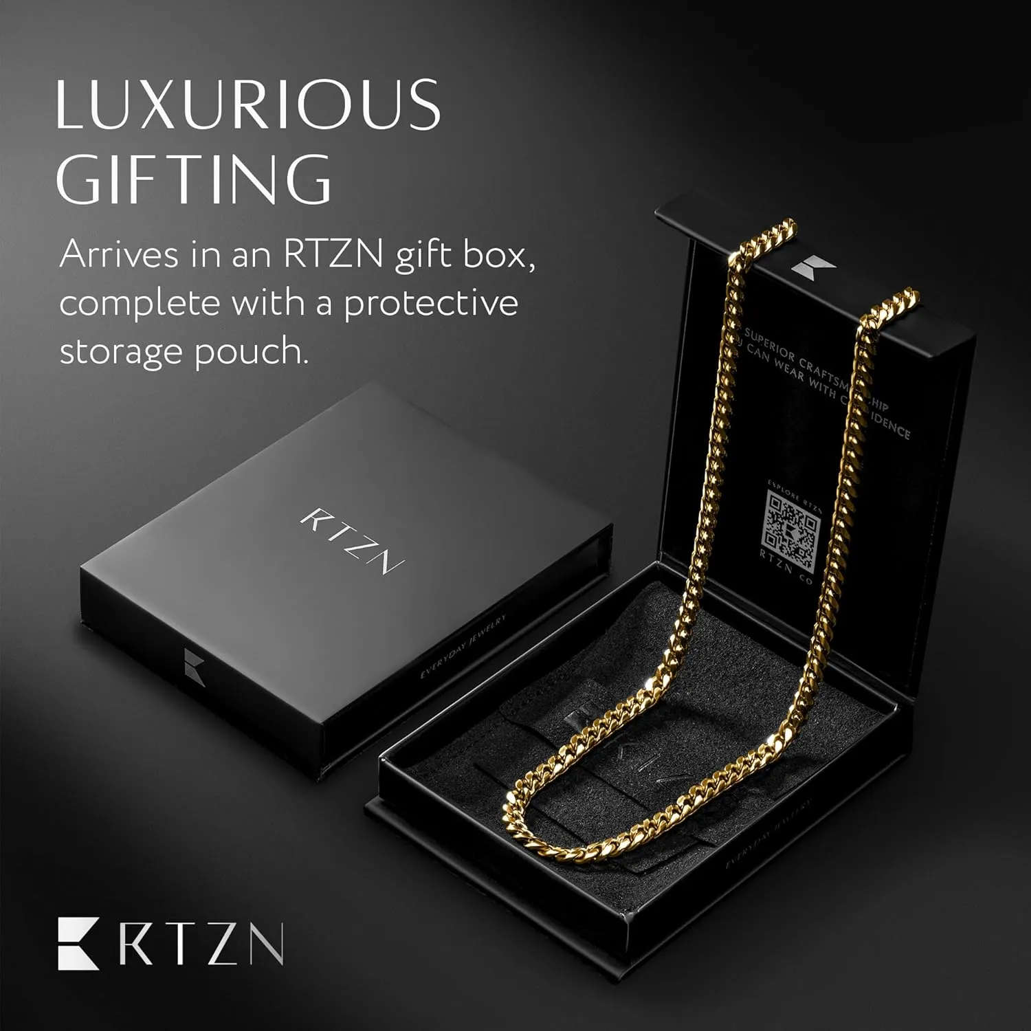 RTZN Cuban Link Chain for Men  3.5/5mm Mens Cuban Chain  Premium Gold/Black/Silver Stainless Steel Necklace for Men  NON-TARNISH & 100% Waterproof Mens Chain Necklaces  18/20/22/24/26" inch