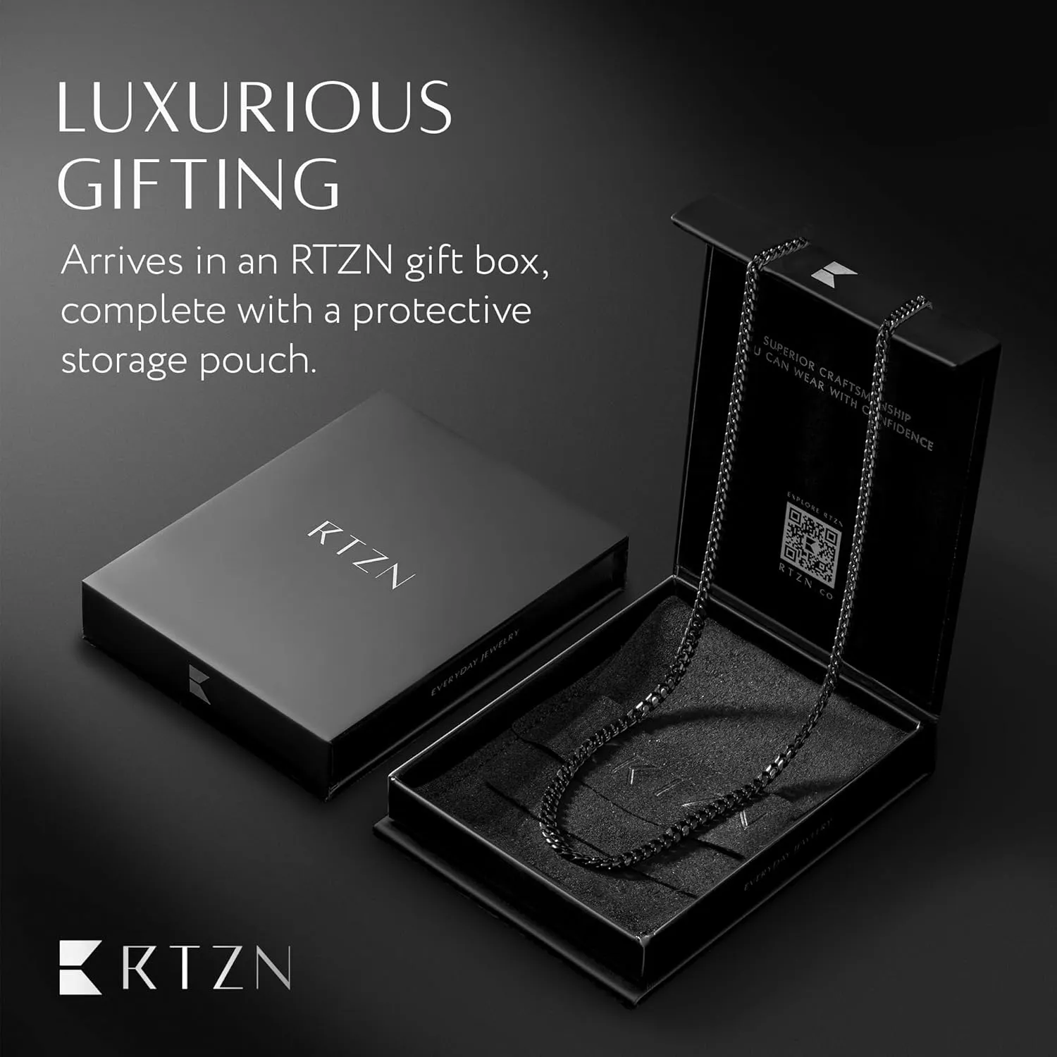 RTZN Mens Black Chain Necklace  3/3.5/5mm Rope Chains & Black Cuban Link Chain for Men & Women  Premium Non-Tarnish & Waterproof Mens Stainless Steel Necklace  18/20/22/24/26" Inch
