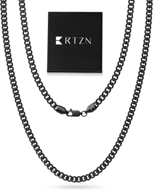 RTZN Mens Black Chain Necklace  3/3.5/5mm Rope Chains & Black Cuban Link Chain for Men & Women  Premium Non-Tarnish & Waterproof Mens Stainless Steel Necklace  18/20/22/24/26" Inch