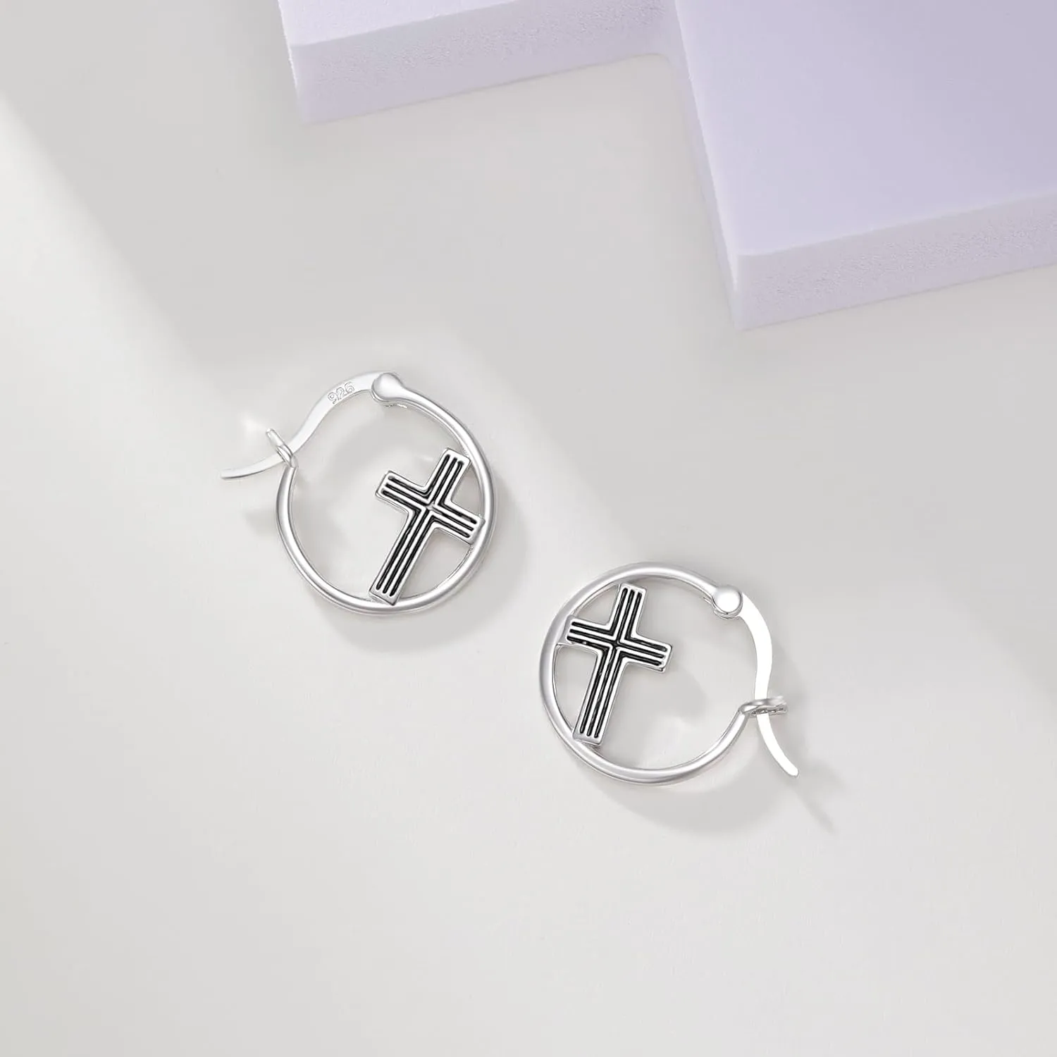 S925 Sterling Silver/Orthodox/Celtic/Anchor/Nail Cross Earrings Hoop Religiou Spiritual Jesus Cross Earrings Christmas Gift for Women Sensitive Ears