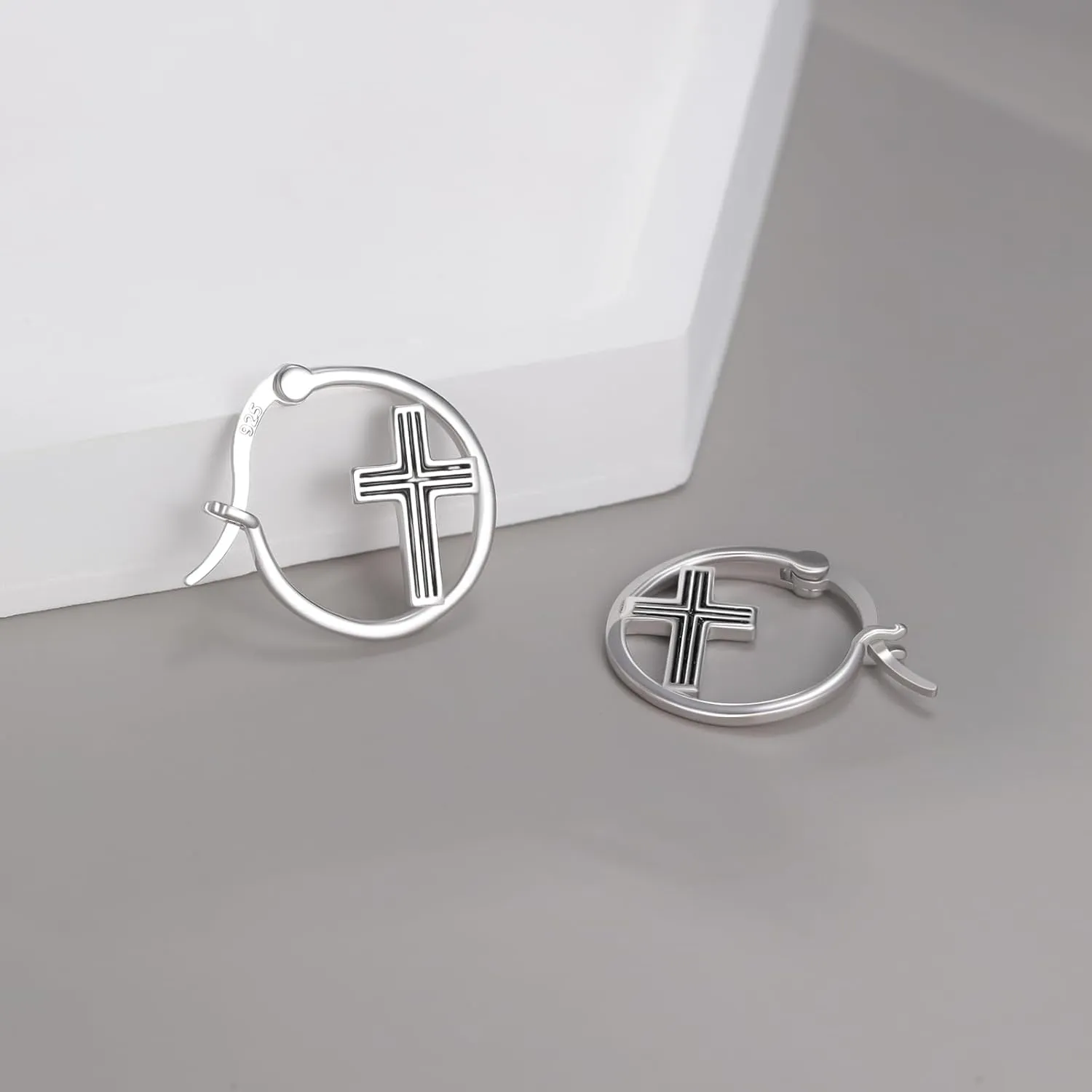 S925 Sterling Silver/Orthodox/Celtic/Anchor/Nail Cross Earrings Hoop Religiou Spiritual Jesus Cross Earrings Christmas Gift for Women Sensitive Ears