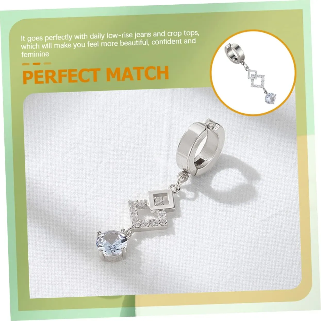 SAFIGLE Navel Ring Belly Ring Belly Button Rings Dangling Clip on Belly Button Rings Stainless Steel Belly