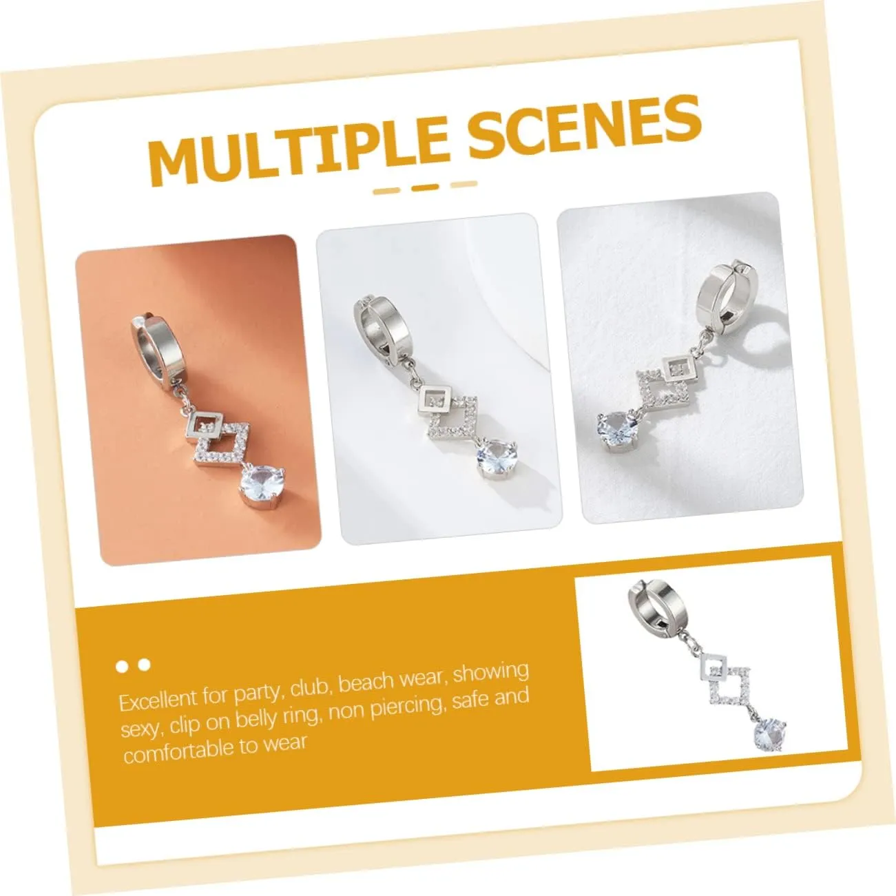 SAFIGLE Navel Ring Belly Ring Belly Button Rings Dangling Clip on Belly Button Rings Stainless Steel Belly