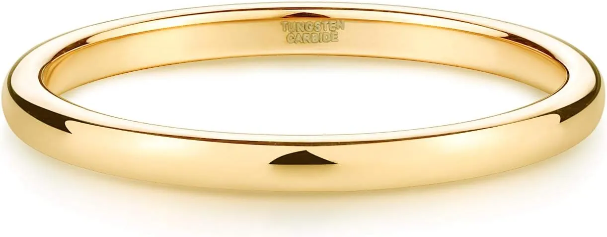 SHINYSO 2mm 4mm 6mm Tungsten Carbide Ring Dome Polished Wedding Band for Men Women Comfort Gold Fit Size 4-13
