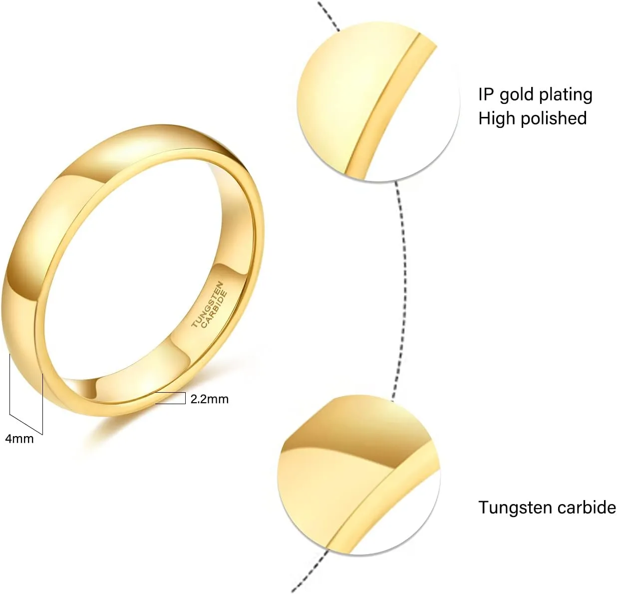 SHINYSO 2mm 4mm 6mm Tungsten Carbide Ring Dome Polished Wedding Band for Men Women Comfort Gold Fit Size 4-13