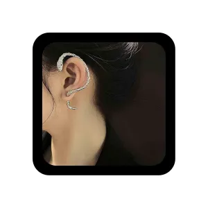 Silver Snake Ear Cuff Earrings - Clip On, Wrap, Non-Pierced - Punk, Vintage Style - Perfect for Parties, Valentine's Day, Birthdays