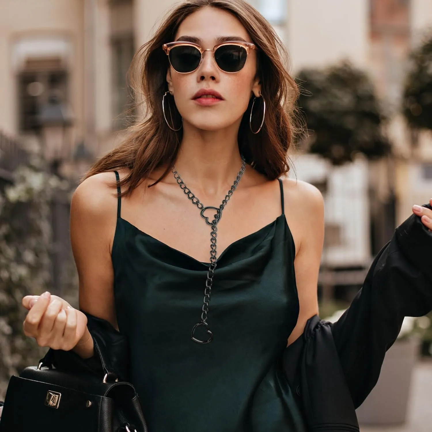 Slip Chain Necklace Heart Slip Chain Choker for Women Gothic Rock Cuban Link Necklaces Adjustable Long Lariat Y Necklace Gifts
