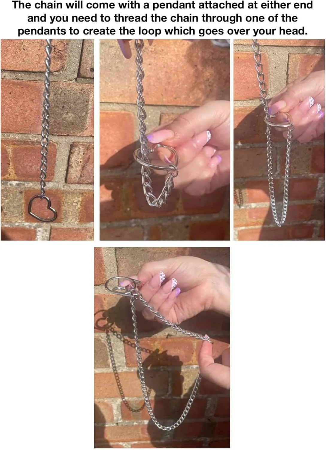 Slip Chain Necklace Heart Slip Chain Choker for Women Gothic Rock Cuban Link Necklaces Adjustable Long Lariat Y Necklace Gifts