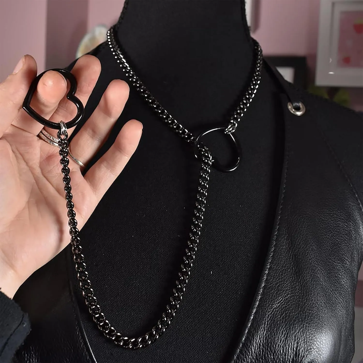 Slip Chain Necklace Heart Slip Chain Choker for Women Gothic Rock Cuban Link Necklaces Adjustable Long Lariat Y Necklace Gifts