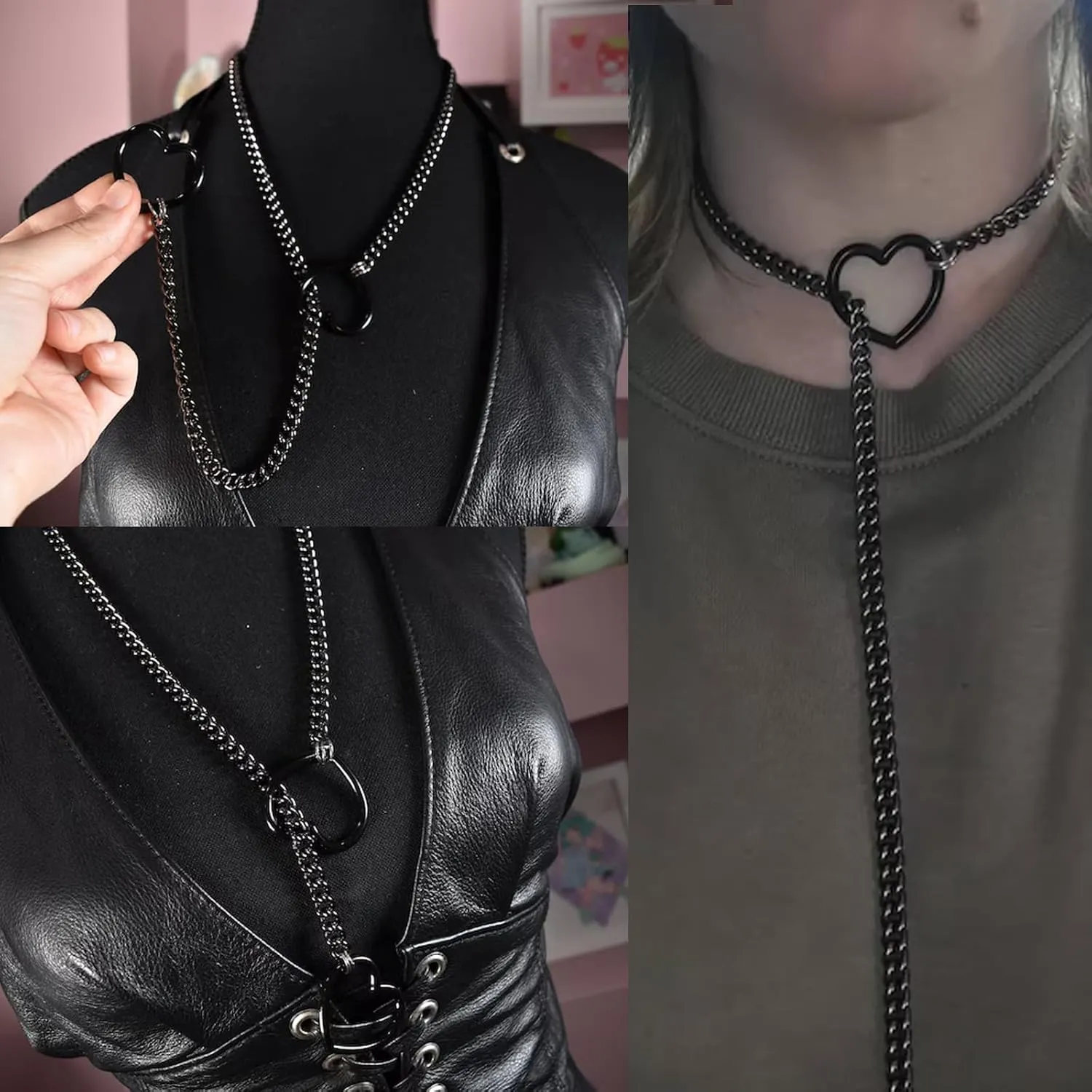 Slip Chain Necklace Heart Slip Chain Choker for Women Gothic Rock Cuban Link Necklaces Adjustable Long Lariat Y Necklace Gifts