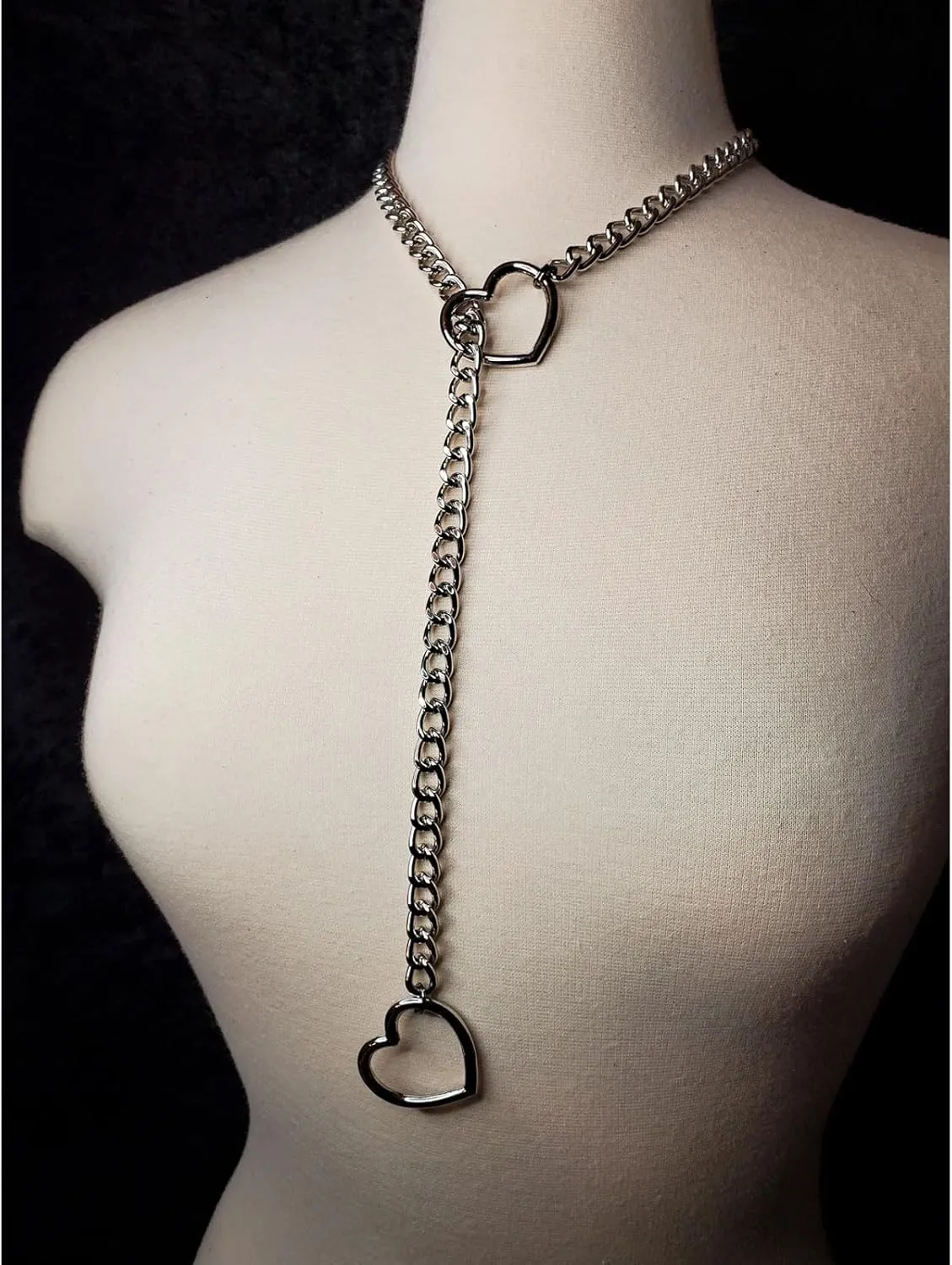Slip Chain Necklace Heart Slip Chain Choker for Women Gothic Rock Cuban Link Necklaces Adjustable Long Lariat Y Necklace Gifts