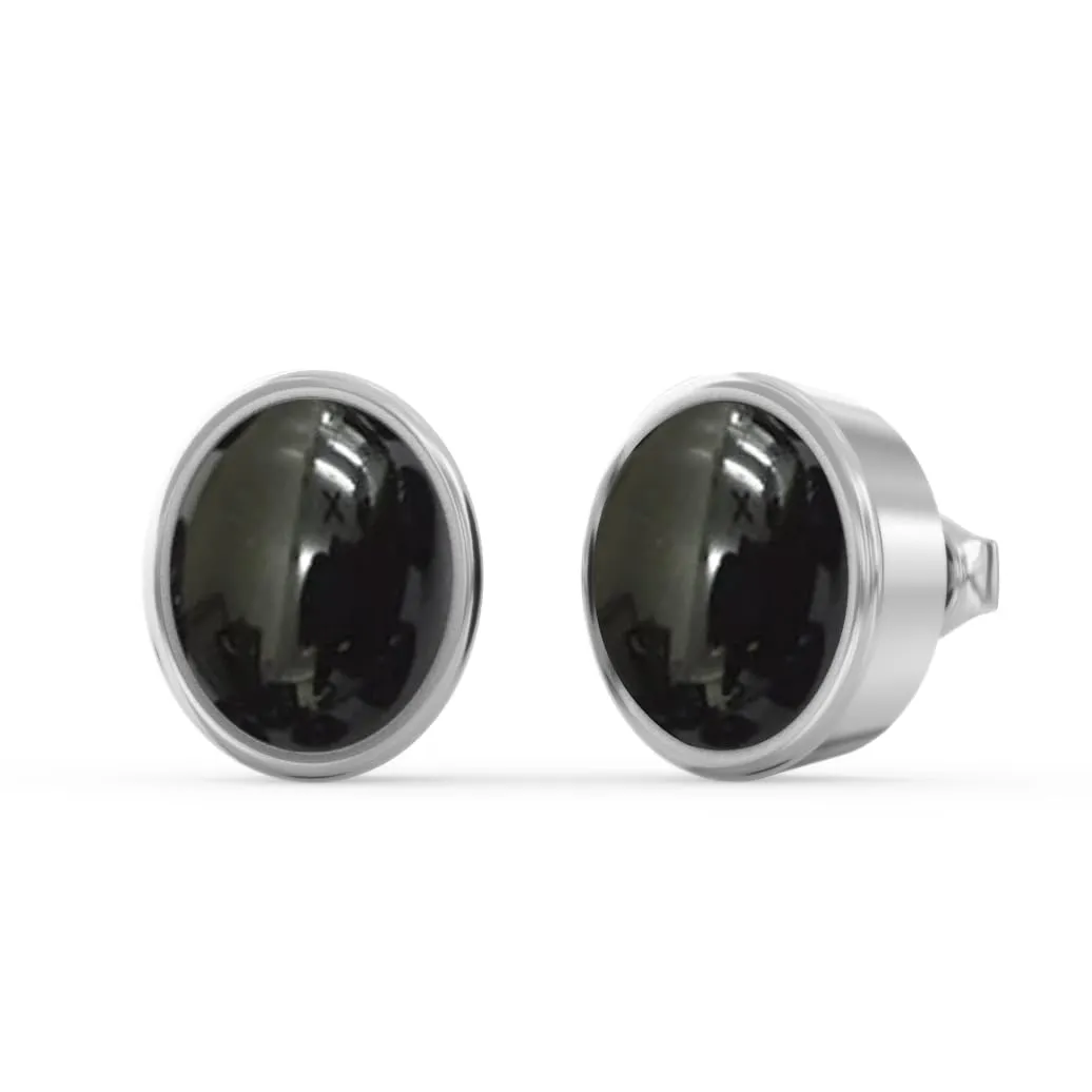 Solid 925 Sterling Silver Stud Earrings For Womens Natural Black Onyx Ear Stud Sterling Silver Ear Stud Oval Gemstone Dainty Ear Stud
