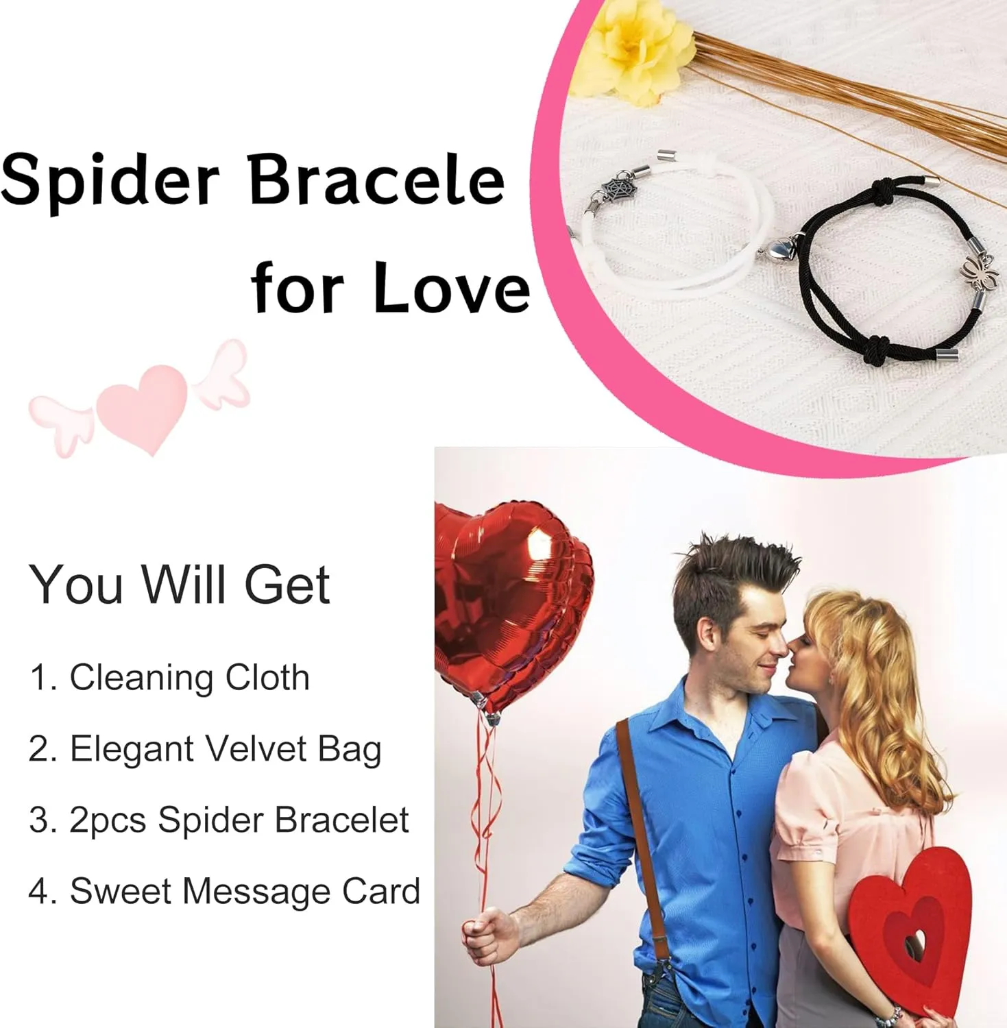 Spider Bracelets for Couples Heart Mutual Attraction Relationship Bracelet Spider Friendship Matching Bracelets for Couples Girlfriend Boyfriend BFF Best Friends