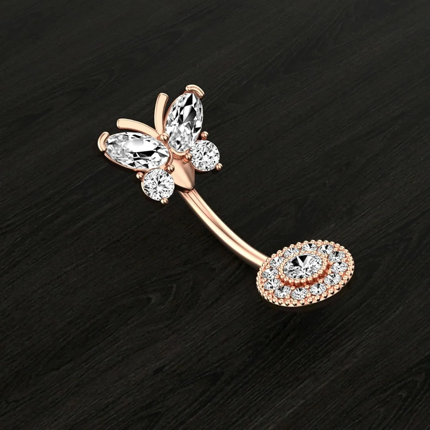 Stainless Steel Belly Rings, 2Pcs Dangling Navel Rings for Women Cubic Zirconia Studs 14G Hanging Belly Button Rings Butterfly