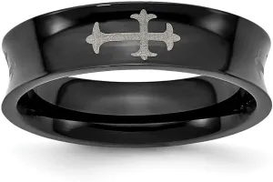 Stainless Steel Concave Polished Religious Faith Crosses and Black Plated 6mm Band Ring Size 11-Band Style-Ring for Women and Men