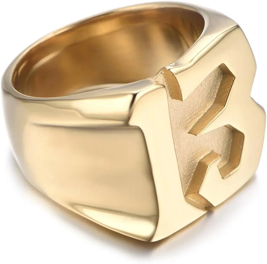 Stainless Steel Number 13 Biker Rings for Men Women High Polished Silver Gold Black