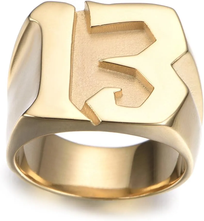 Stainless Steel Number 13 Biker Rings for Men Women High Polished Silver Gold Black