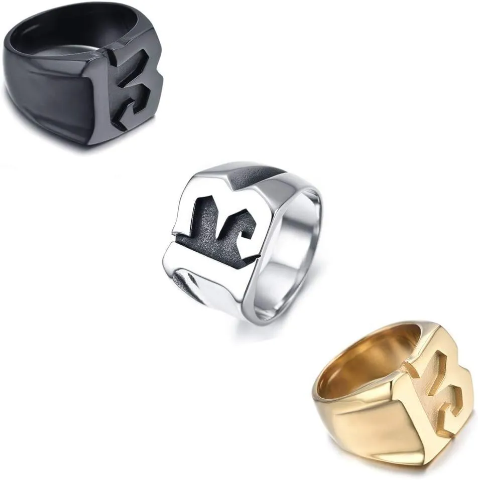 Stainless Steel Number 13 Biker Rings for Men Women High Polished Silver Gold Black