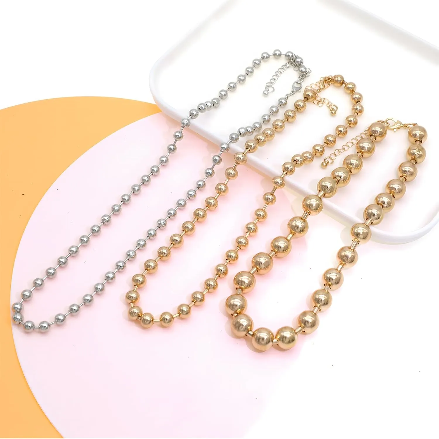 Statement Puffy Heart Pendant Necklace Chunky Beaded Ball Chain Necklace Trendy Beads Jewelry y2k Necklaces