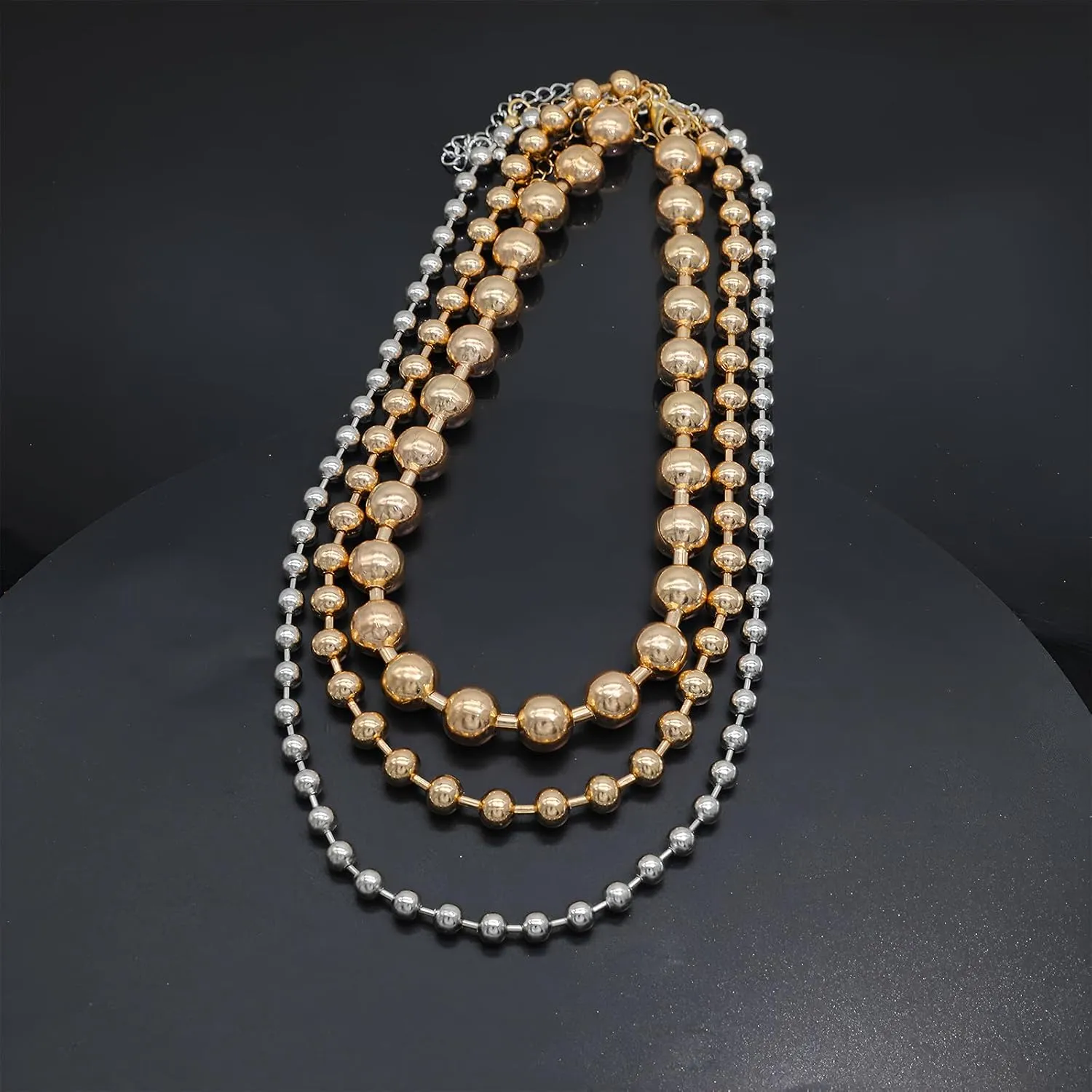 Statement Puffy Heart Pendant Necklace Chunky Beaded Ball Chain Necklace Trendy Beads Jewelry y2k Necklaces