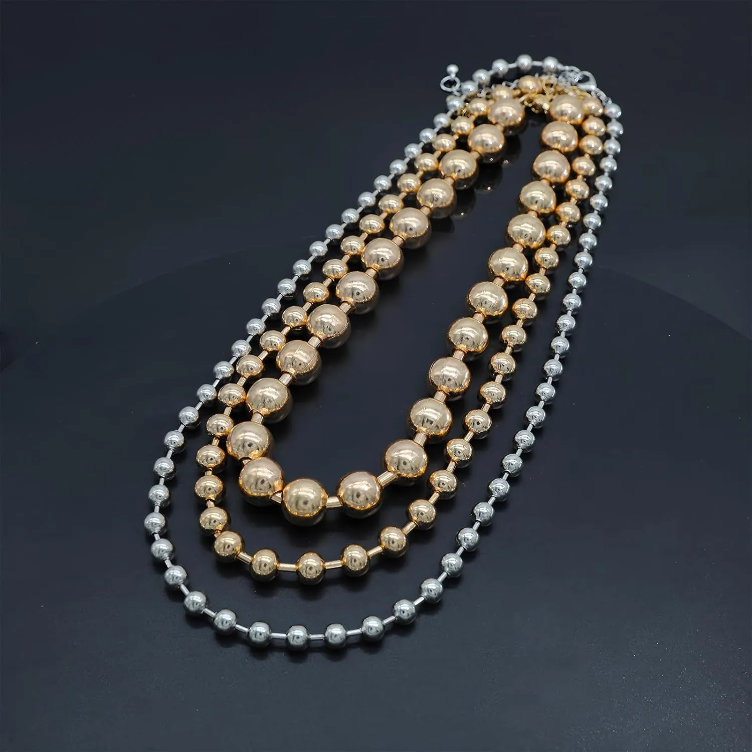 Statement Puffy Heart Pendant Necklace Chunky Beaded Ball Chain Necklace Trendy Beads Jewelry y2k Necklaces