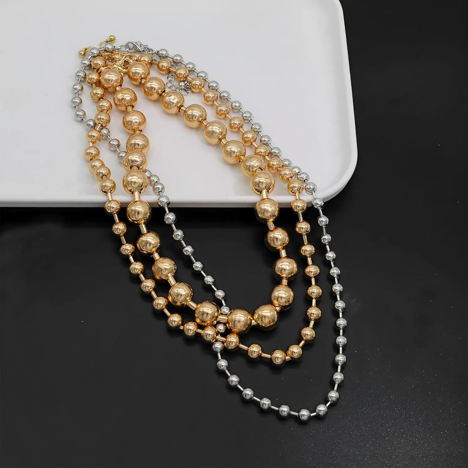Statement Puffy Heart Pendant Necklace Chunky Beaded Ball Chain Necklace Trendy Beads Jewelry y2k Necklaces