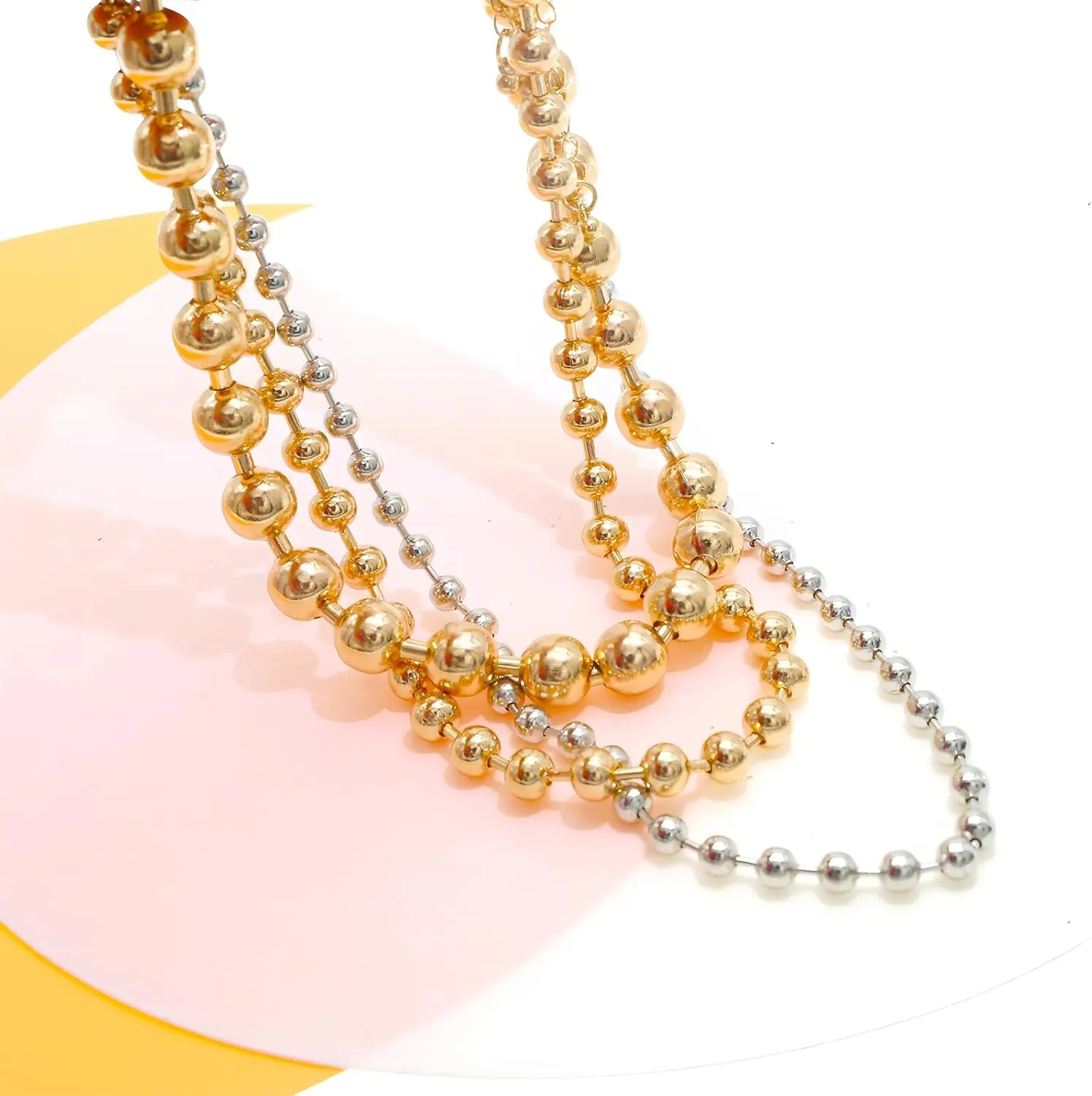 Statement Puffy Heart Pendant Necklace Chunky Beaded Ball Chain Necklace Trendy Beads Jewelry y2k Necklaces