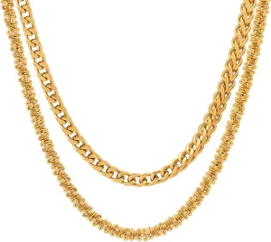 Steeltime Stainless Steel Franco Chain Link   Singapore and Cuban   Rope Double Chain Layered Necklace Stack