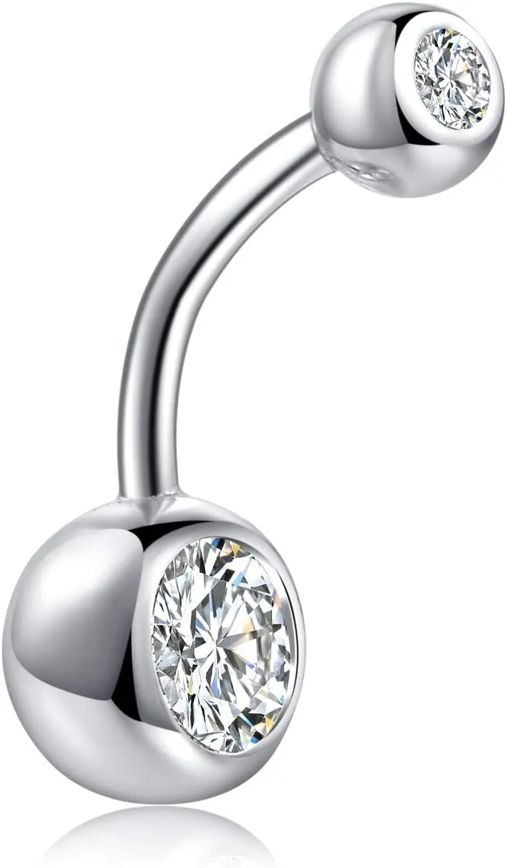 Sterling Silver Belly Button Rings for Women Men CZ Navel Rings Curved Barbell Belly Rings Belly Piercing 8mm 10mm 12mm