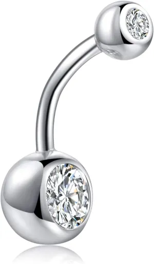 Sterling Silver Belly Button Rings for Women Men CZ Navel Rings Curved Barbell Belly Rings Belly Piercing 8mm 10mm 12mm