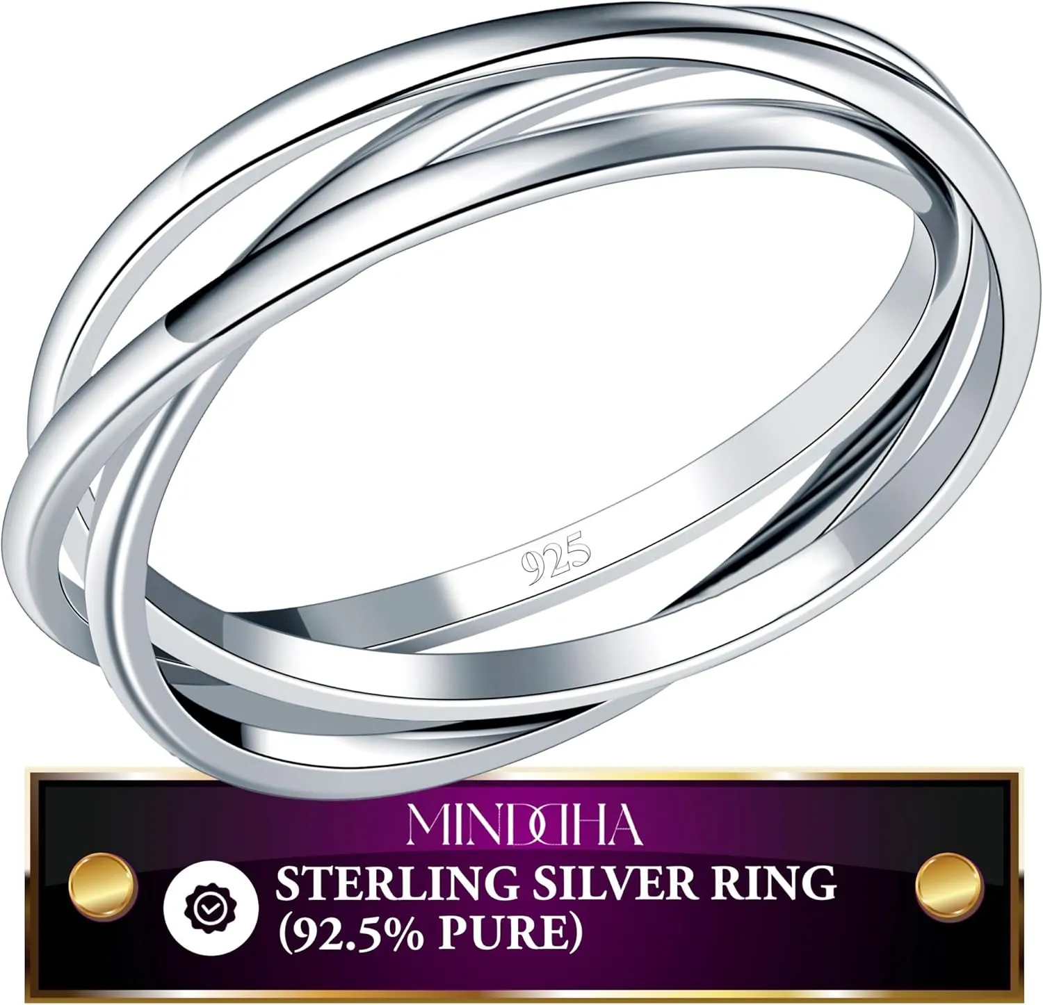 Sterling Silver Interlocking Ring for Women - 925 Trinity Rolling Ring - Handmade Dainty Stackable Jewelry Rings, Ideal Gift for Anniversary or Special Occasions - 2mm or 3mm Bands, Sizes 4-12