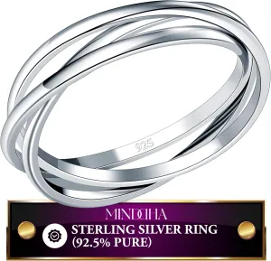 Sterling Silver Interlocking Ring for Women - 925 Trinity Rolling Ring - Handmade Dainty Stackable Jewelry Rings, Ideal Gift for Anniversary or Special Occasions - 2mm or 3mm Bands, Sizes 4-12
